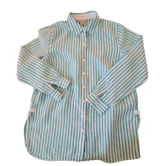 Tommy Bahama Coastalina Cabana Stripe Womens Linen Button Front Tunic Top Small - Picture 6 of 15